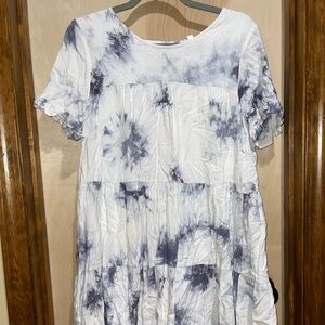 Blu Pepper White and Blue Tie Dye T-Shirt Style Boutique Dress